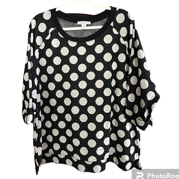 Coldwater Creek Tops - Coldwater Creek Black & Tan Polka-Dot Short Sleeve Heavyweight Tee Size 2X